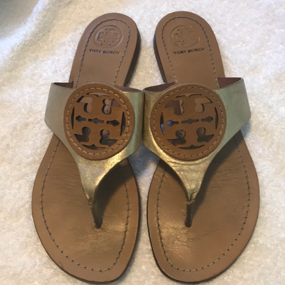 Gold w: tan emblem sandals